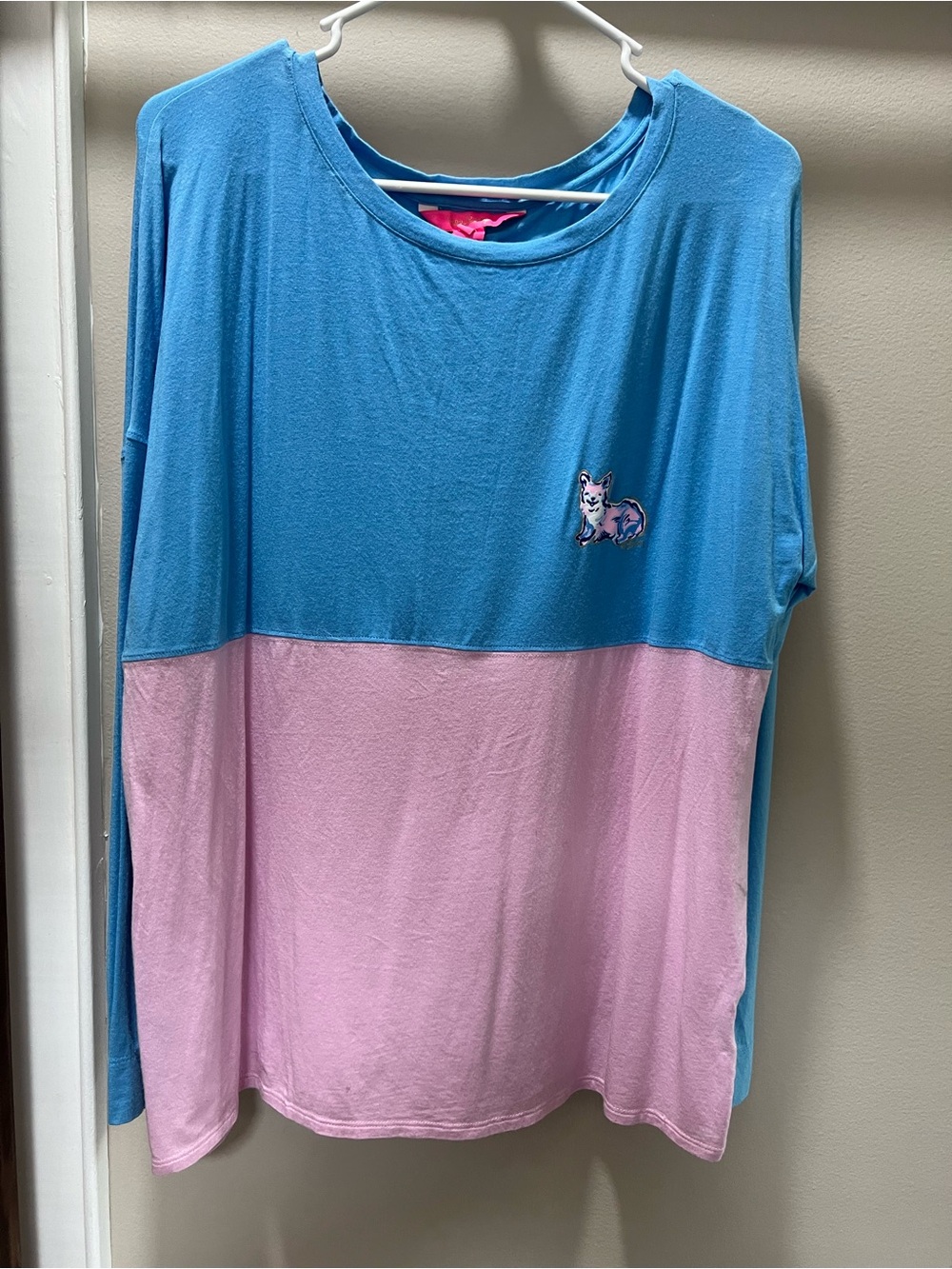 Lilly Pulitzer Blue and Pink Two-Tone Long Sleeve Tee
